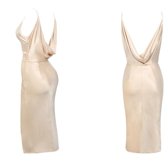 House Of CB, 'Coco' Beige Satin Drape Back Dress, Size S - Picture 5 of 15